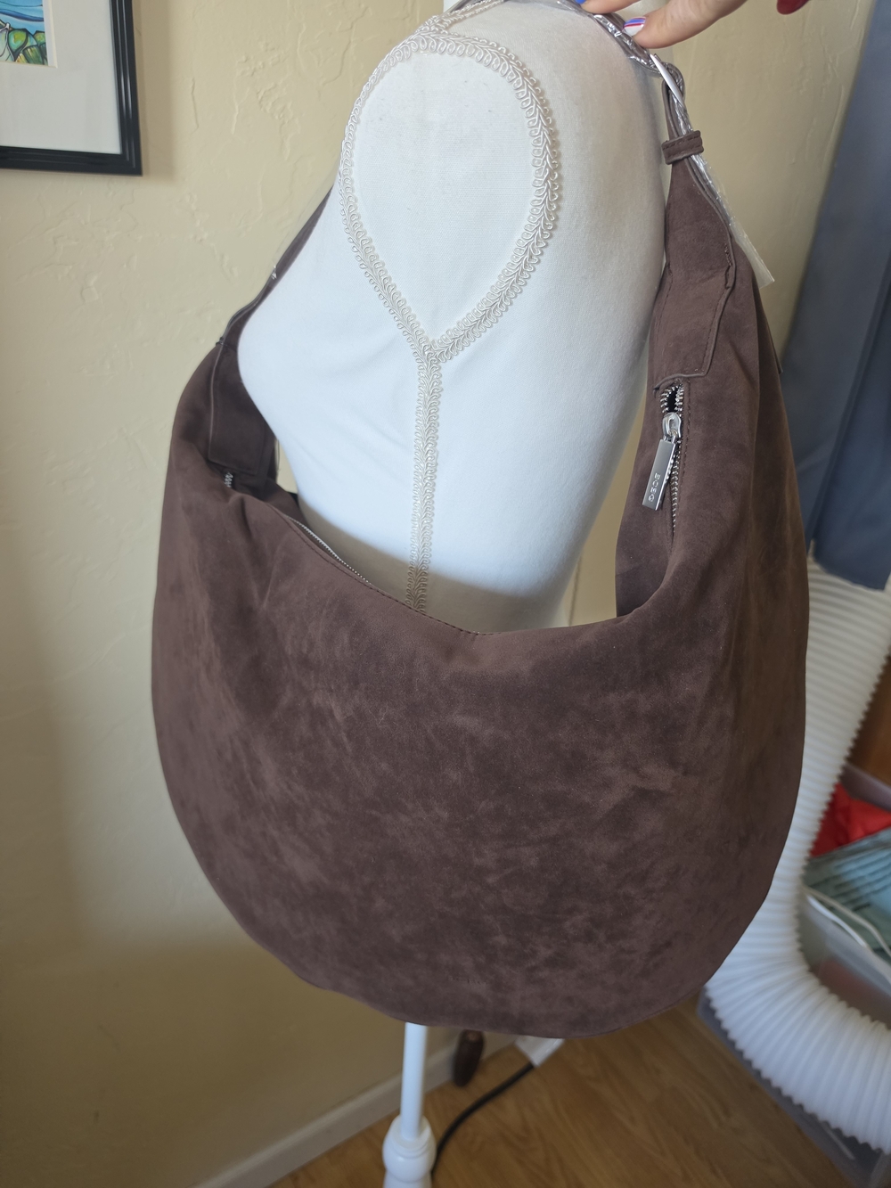 BCBG Oversized Suede Hobo Bag - Chocolate Brown